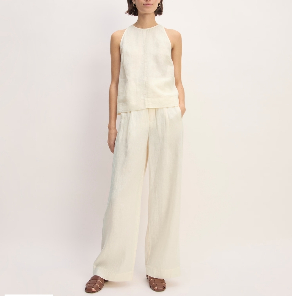 Everlane Linen Way High Wide Leg Pants in cream Size 10 - Picture 3 of 15